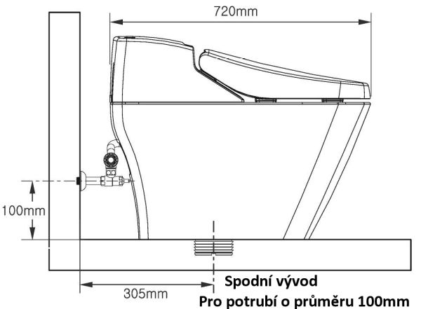 Rozměry mísy VOVO Princess se spodním odpadem